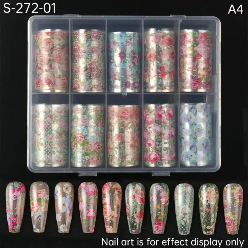 Nail Foils 10 Rolls Flower Rose Transfer Paper DIY Manicure