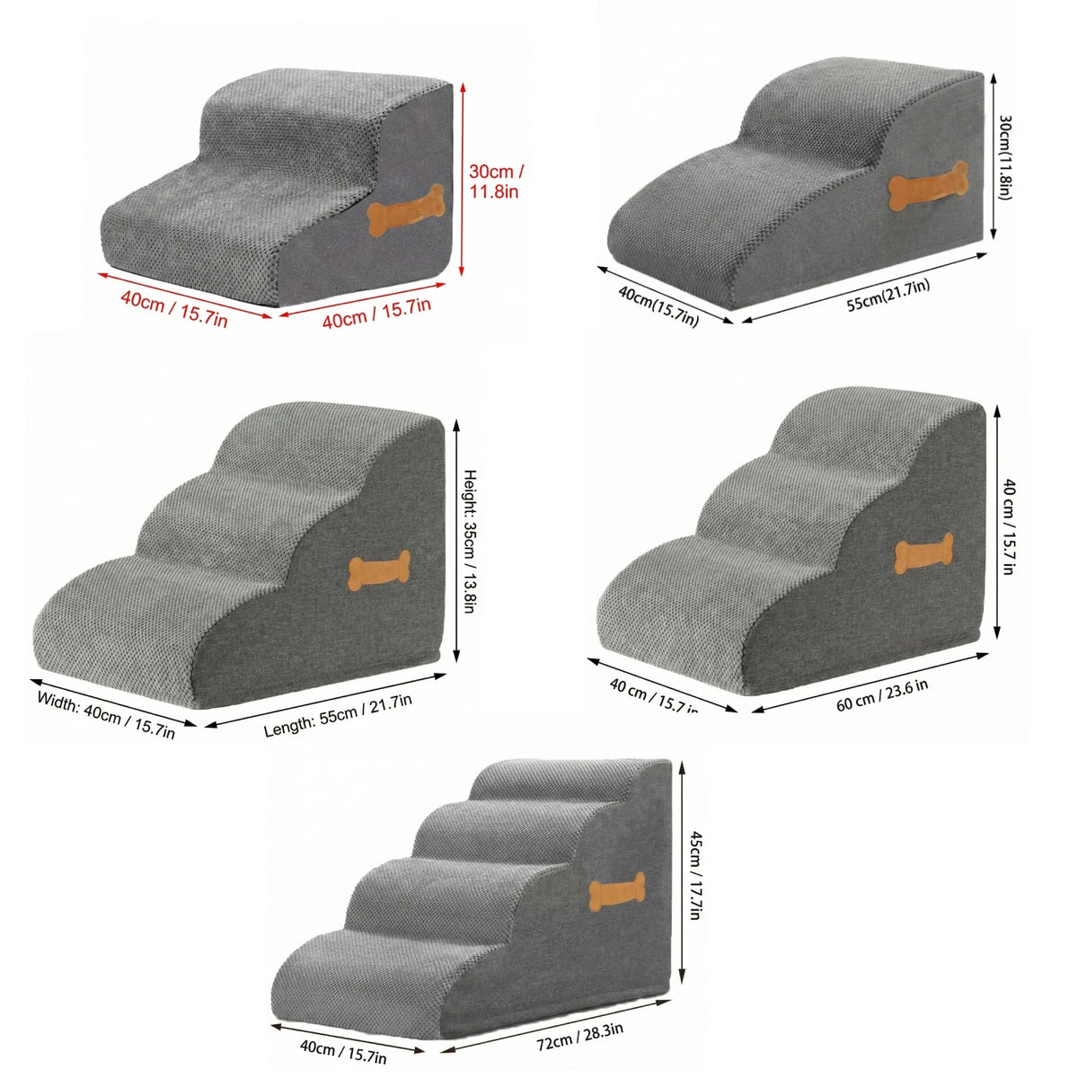 Grey Non-Slip Pet Stair Tread Pads 40x40x30cm Dogs & Cats