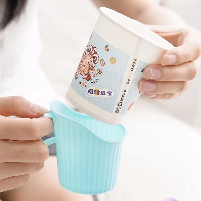 Reusable Plastic Cup Sleeve Holder with Handle – Heat Insulating