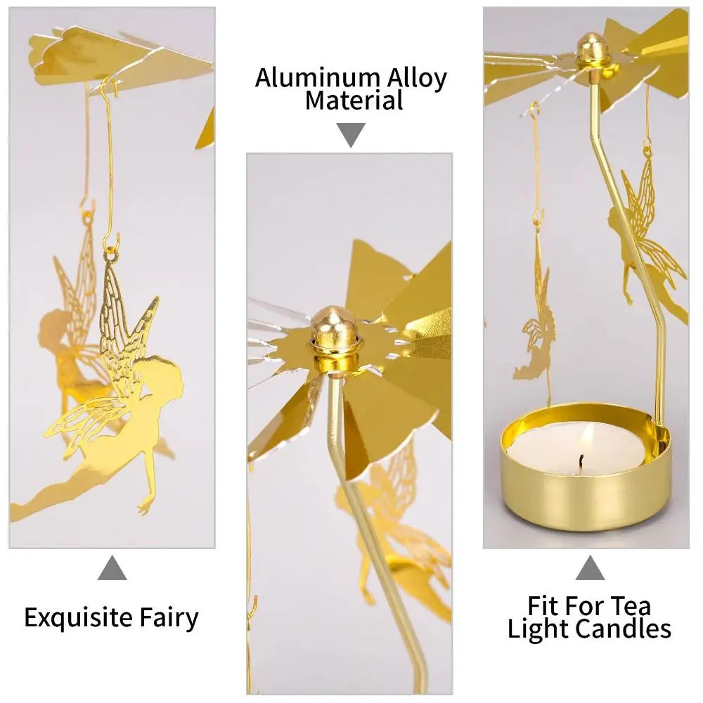 Gold Metal Rotating Candle Holder Carousel Spinner Topper