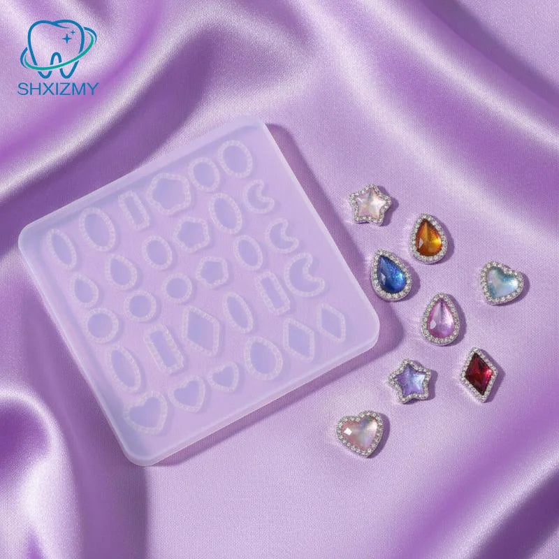 Cat-Eye Resin Nail Art Charms with Rhinestone Border – 3D DIY