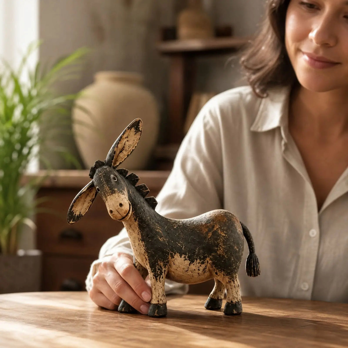 Rustic Donkey Figurine – Farmhouse Tabletop Decor Ornament