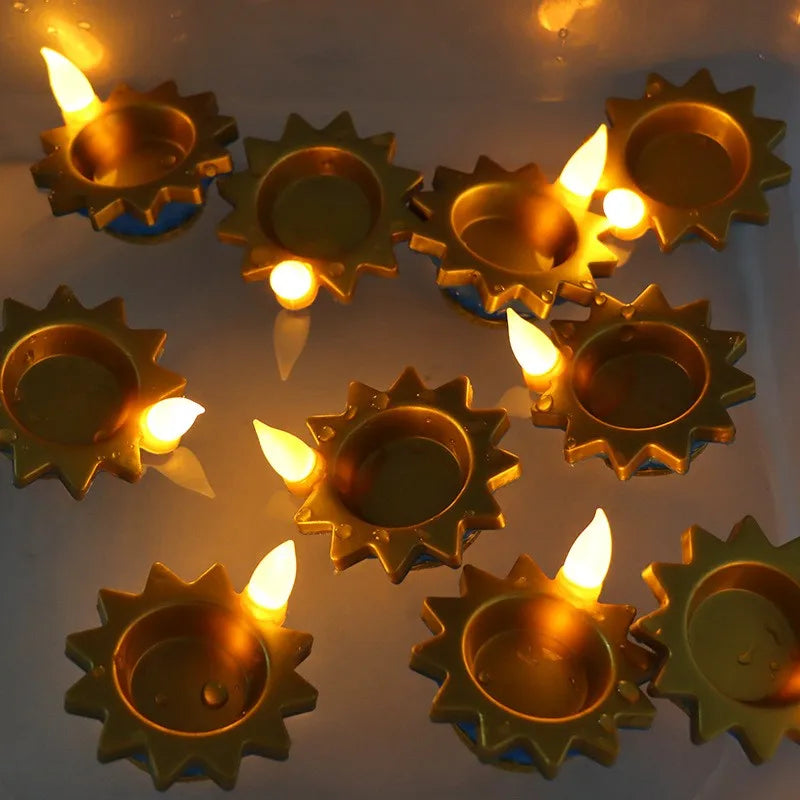 12-Pack Waterproof LED Floating Diya Candles – Indian Decor