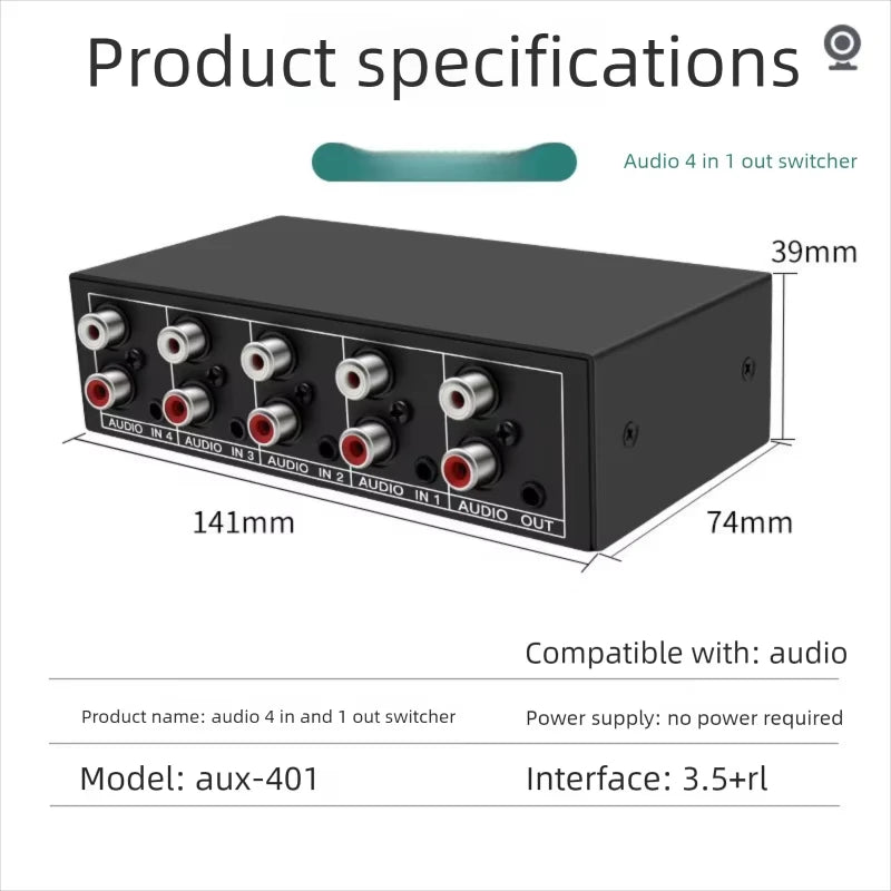 4-in-1 RCA & AUX Stereo Audio Selector Switch Box | Passive