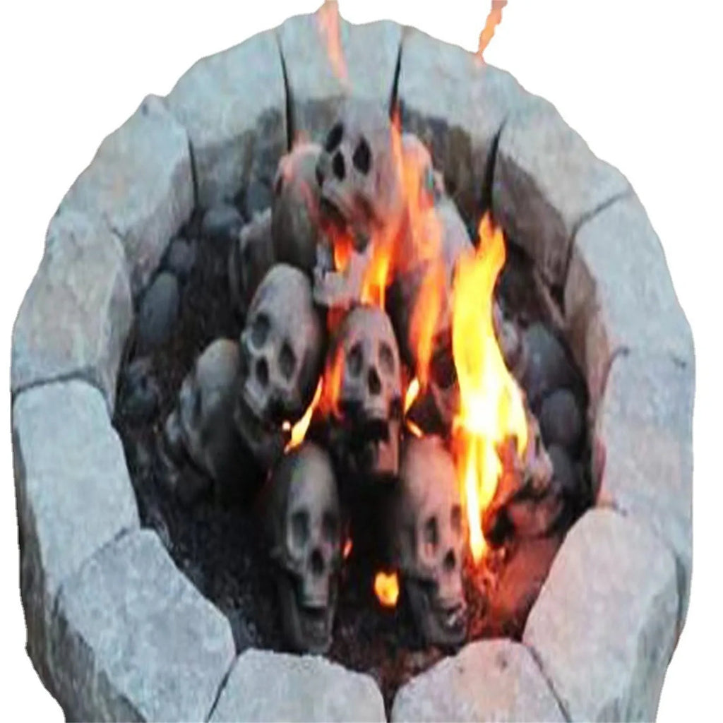 Realistic Ceramic Skull Fire Pit Log – Halloween Fireplace Decor