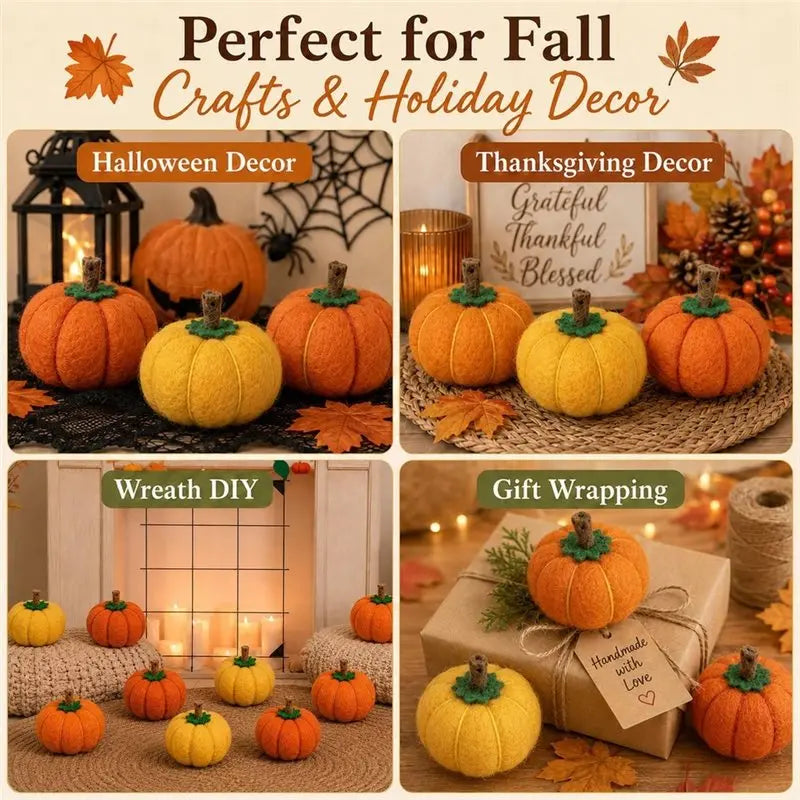 12-Pack Wool Felt Mini Pumpkins – Fall & Thanksgiving Décor