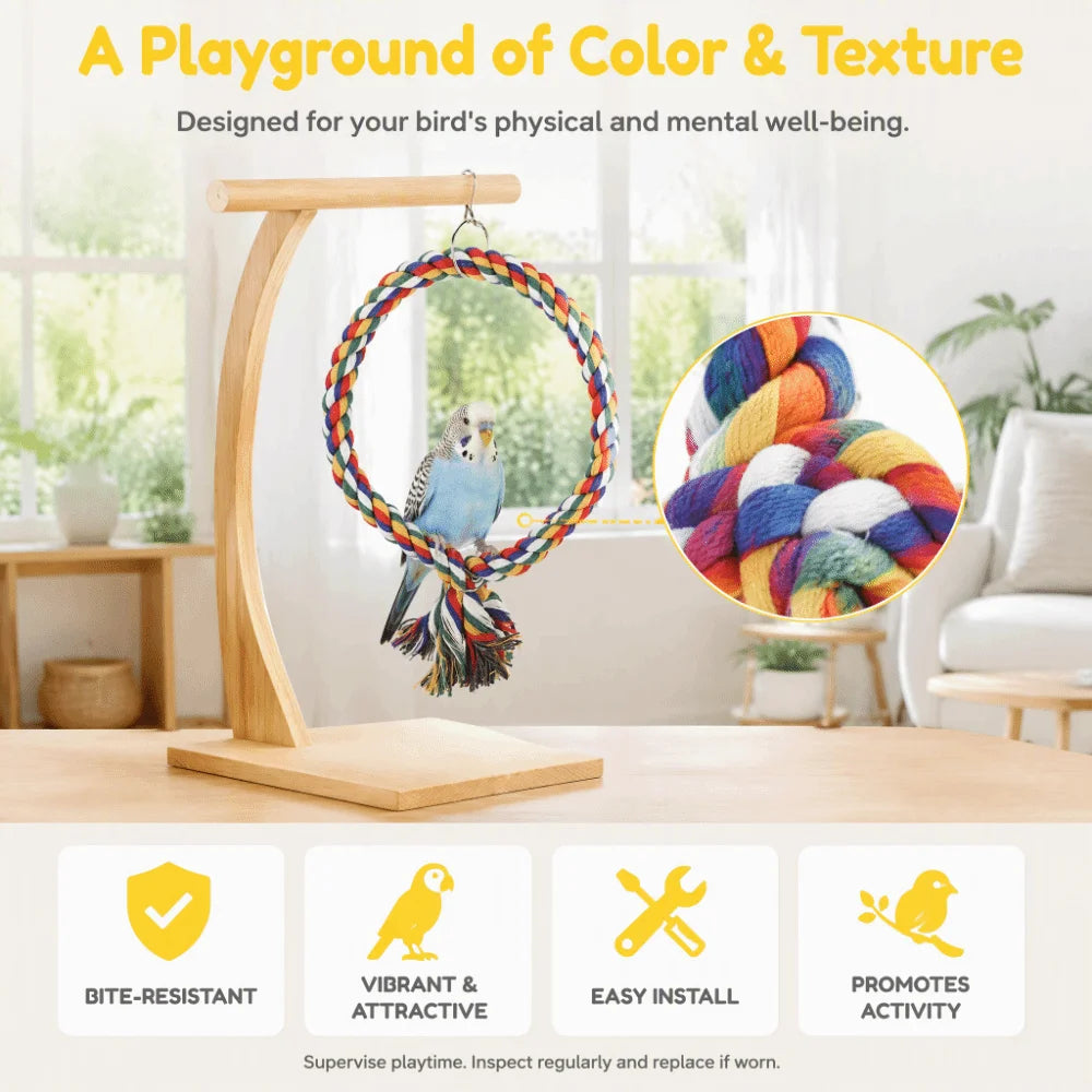Colorful Cotton Rope Bird Swing Toy – Round Climbing Perch