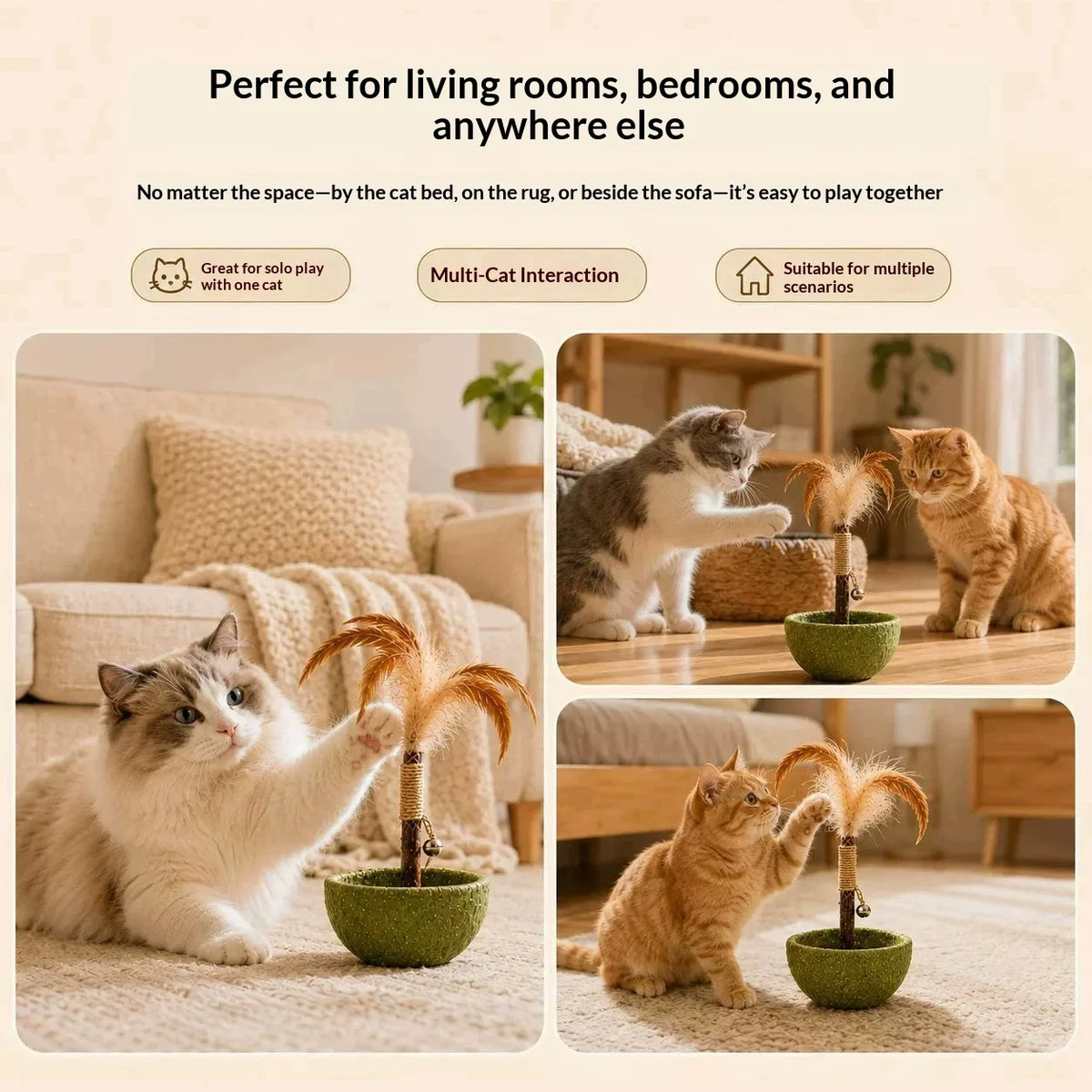 Catnip Tumbler Cat Toy – Feather Teaser, Bell & Silvervine