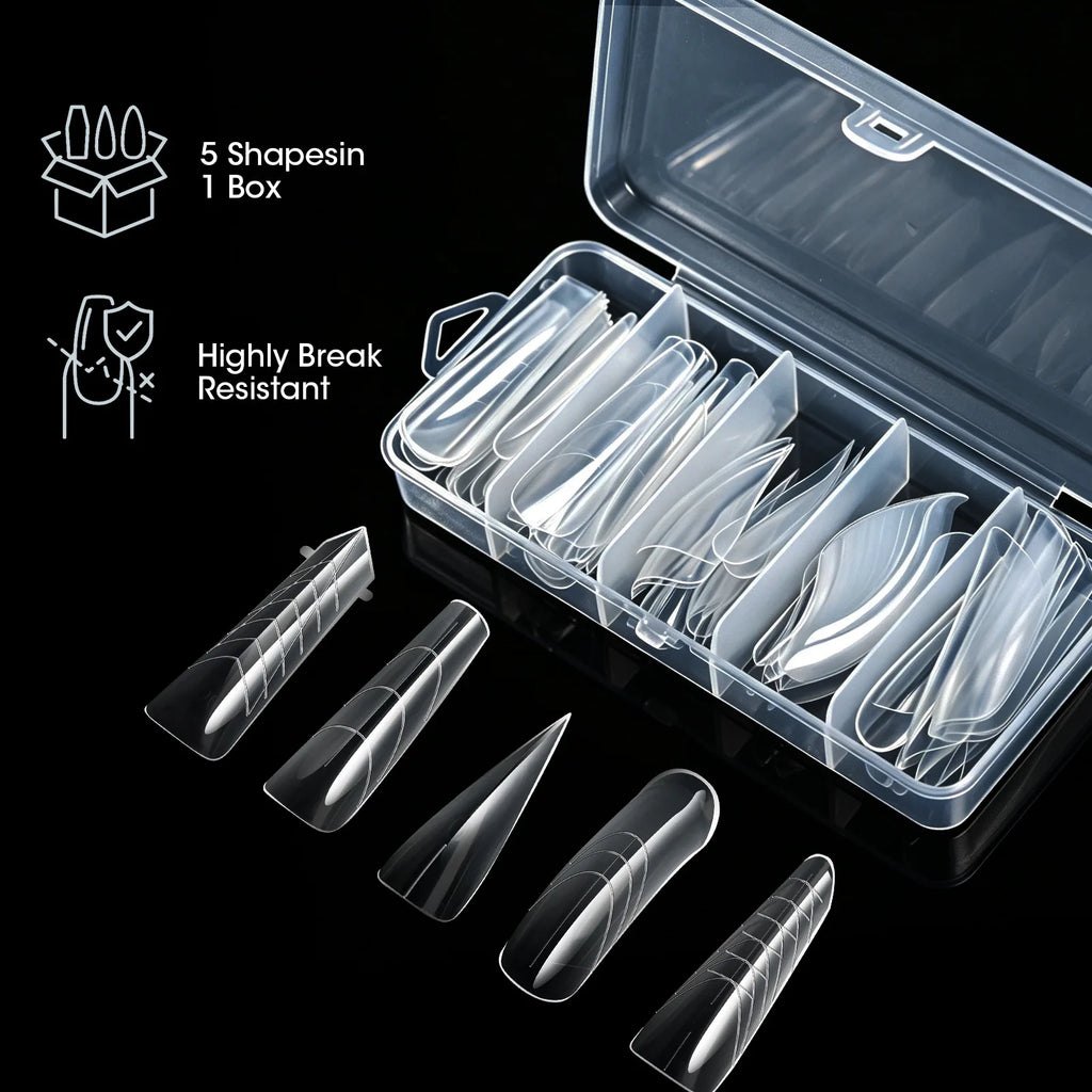 75Pcs Dual Nail Forms – 5 Shapes Poly Gel Extension Molds