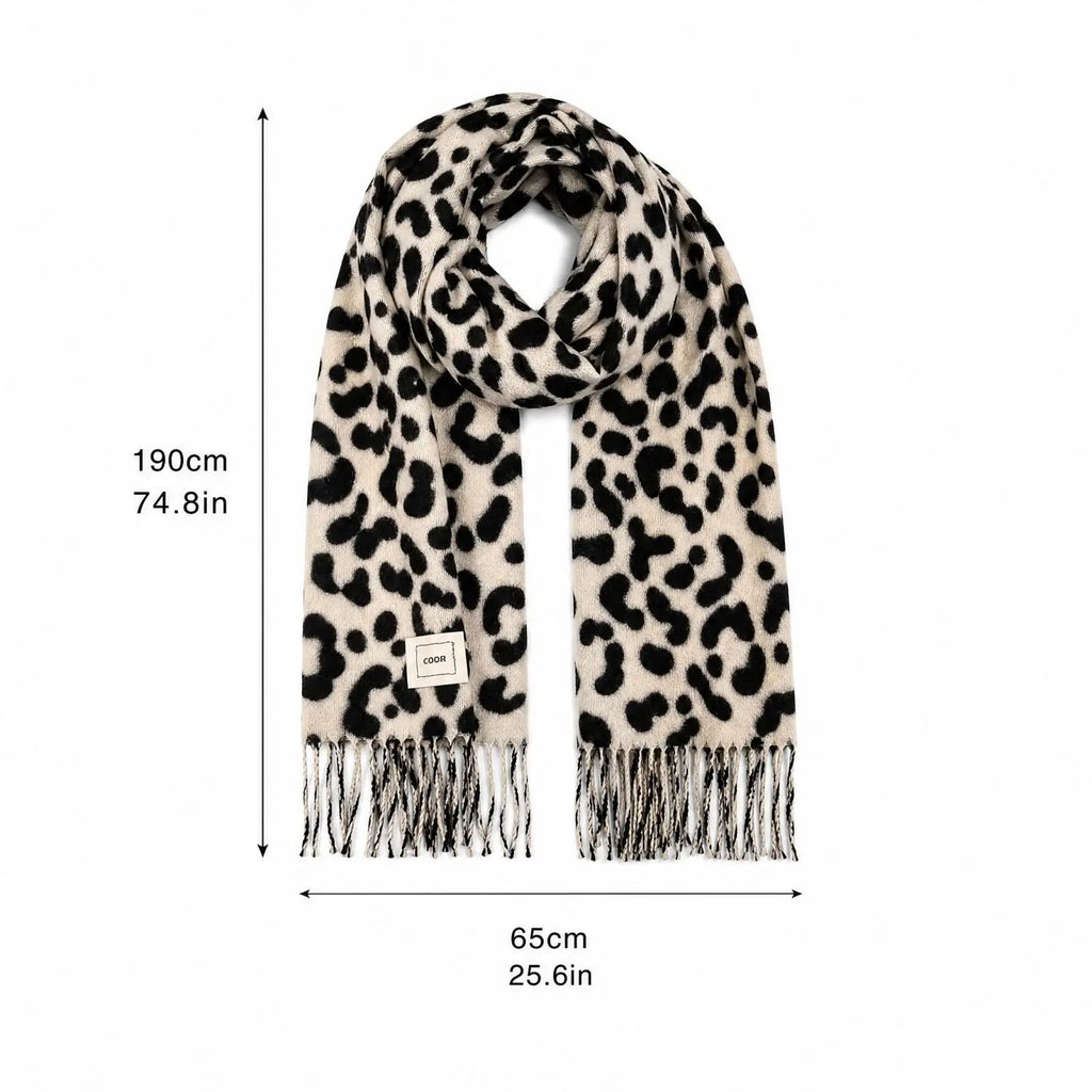 Women's Leopard Print Winter Scarf Shawl with Tassels