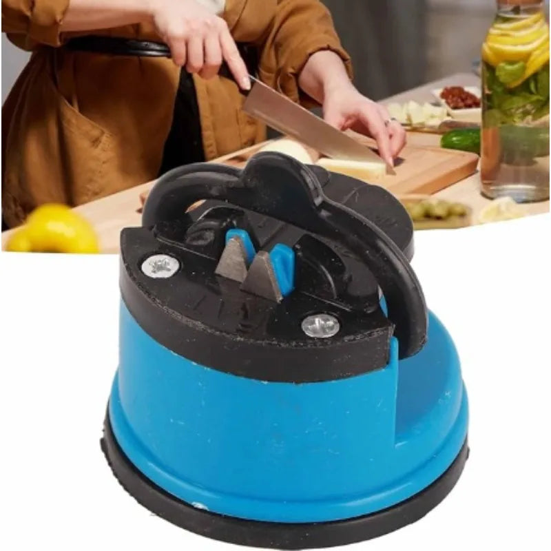 Portable Suction Base Kitchen Knife Sharpener – Red & Blue