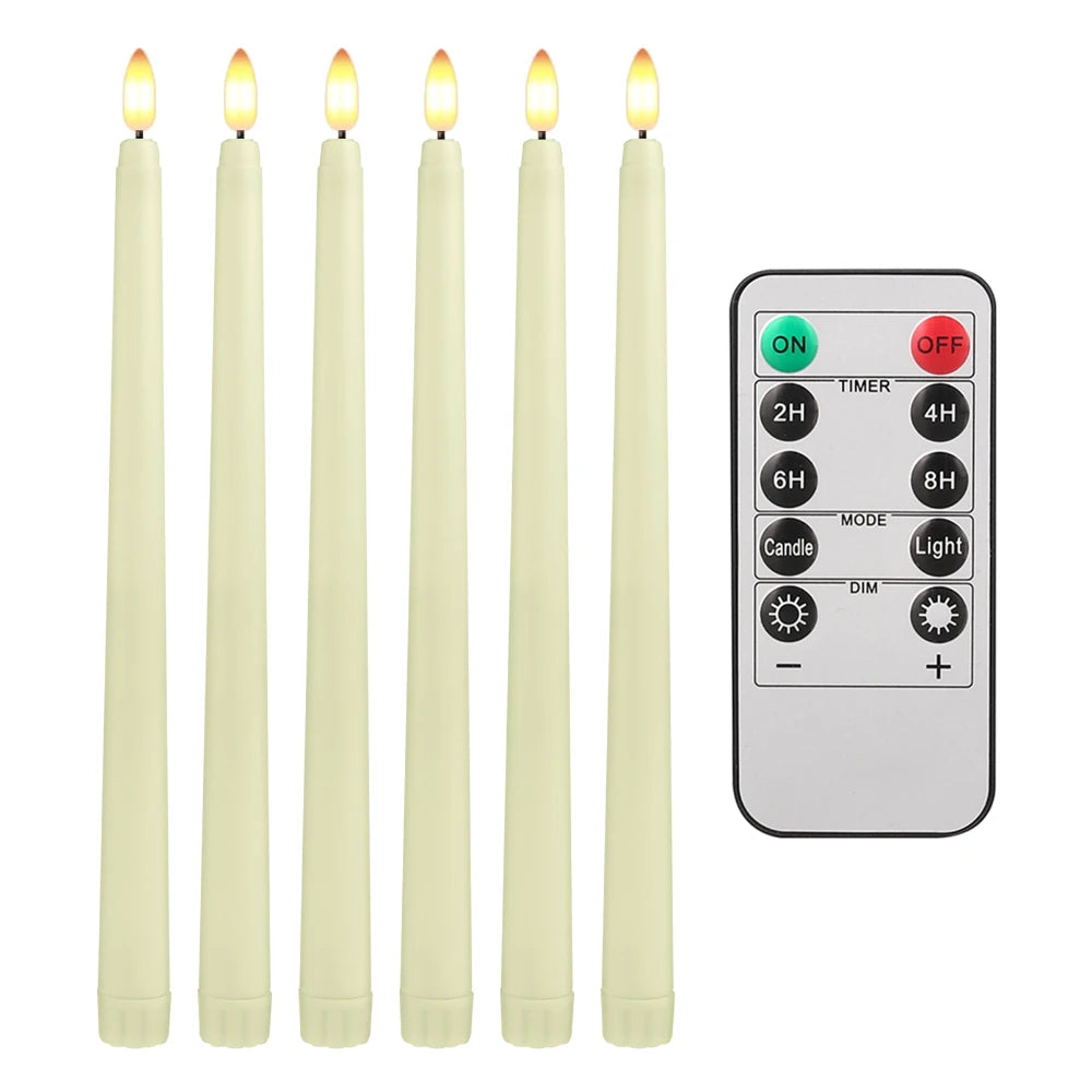 6 Flameless LED Taper Candles with 10-Key Remote | Battery