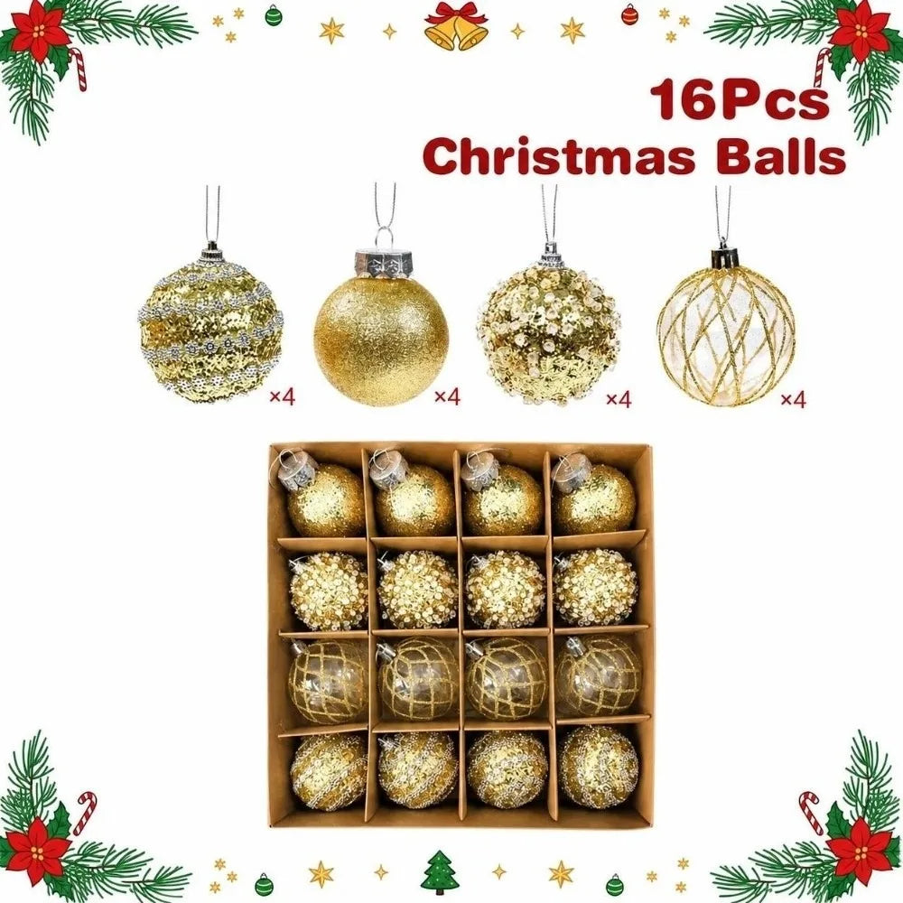 16-Pc 6cm Painted Christmas Ball Ornament Set – Plastic Baubles