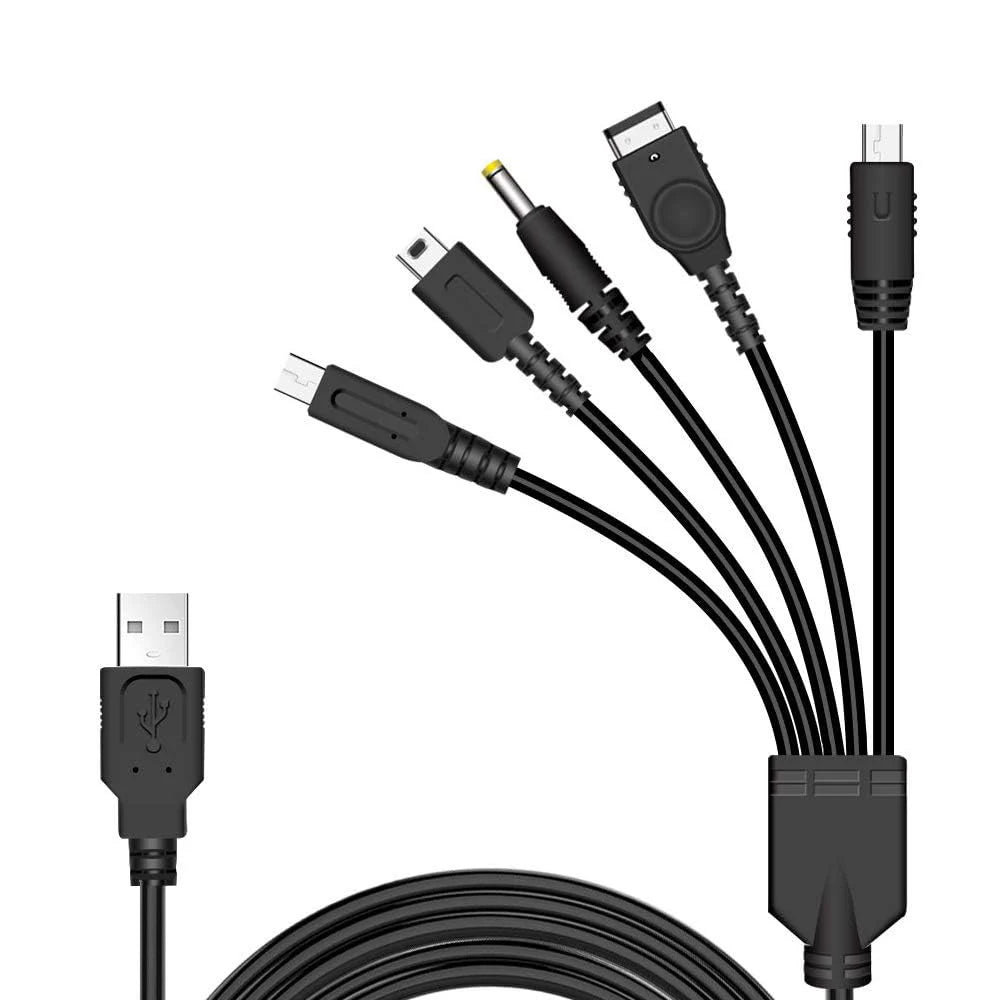 5-in-1 USB Charging Cable for 3DS, GBA SP, PSP & Wii U