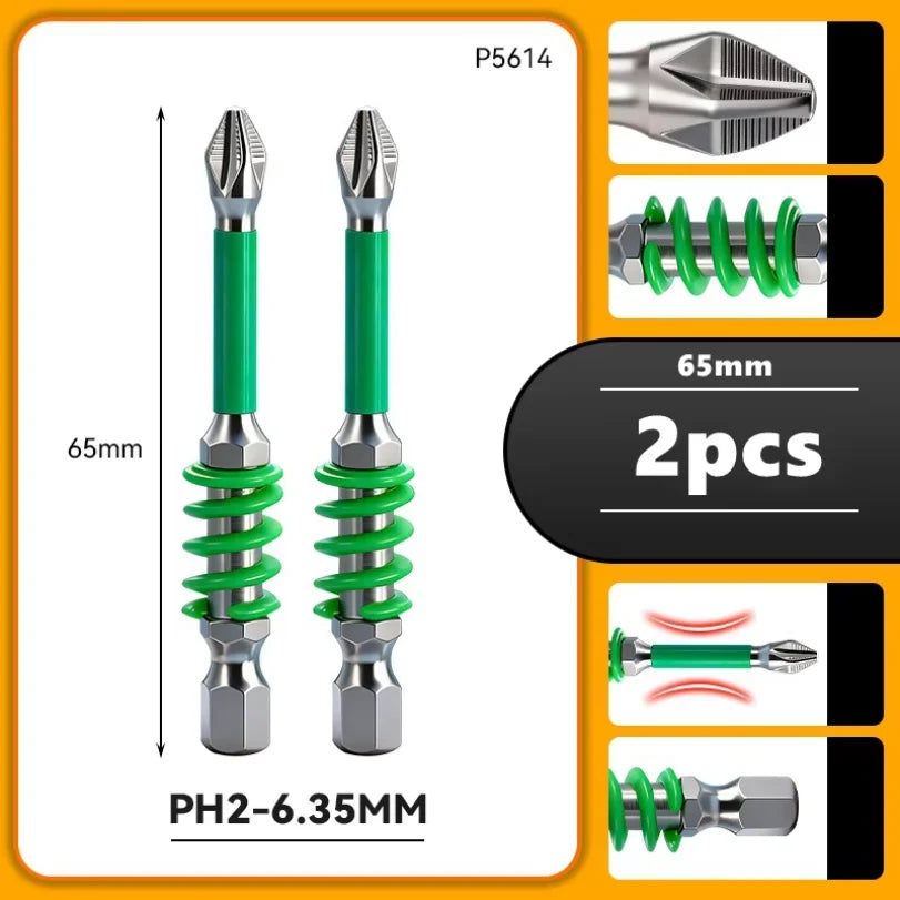 Magnetic Spring Screwdriver Bits PH2 1/4" Hex 60/90/110mm