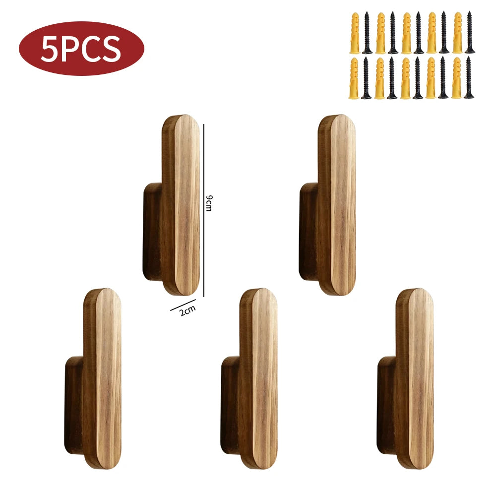 Wooden Wall Hook with Screws – Coat, Key & Hat Hanger