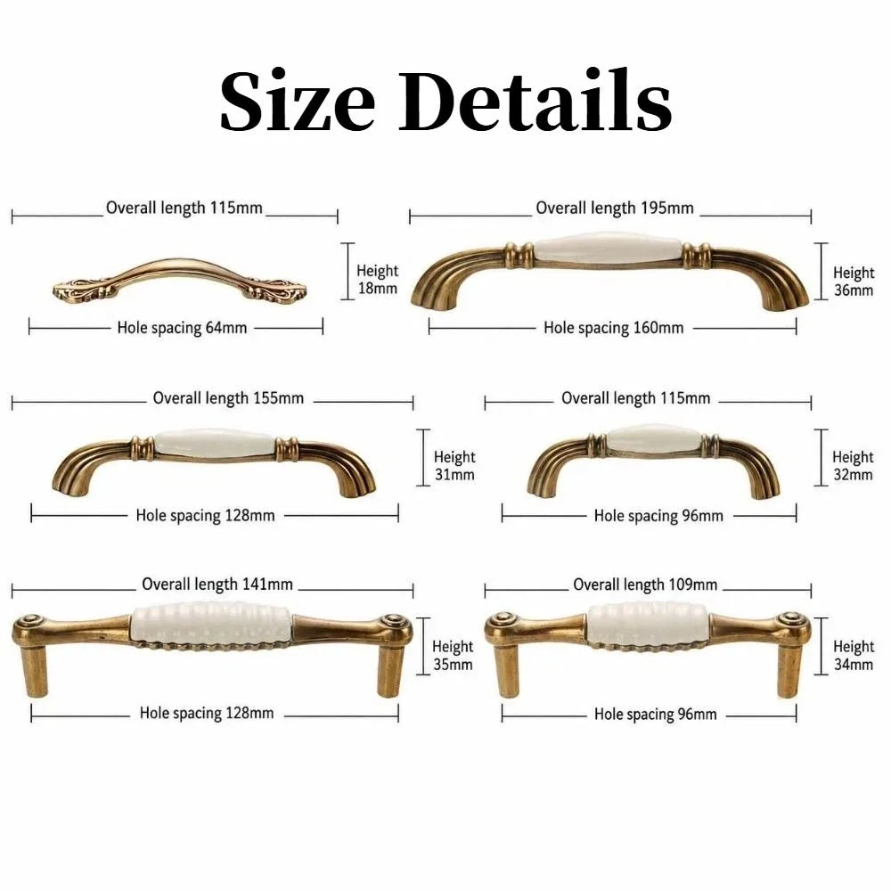 Zinc Alloy Ceramic Cabinet Pulls – Antique Gold Drawer Handles