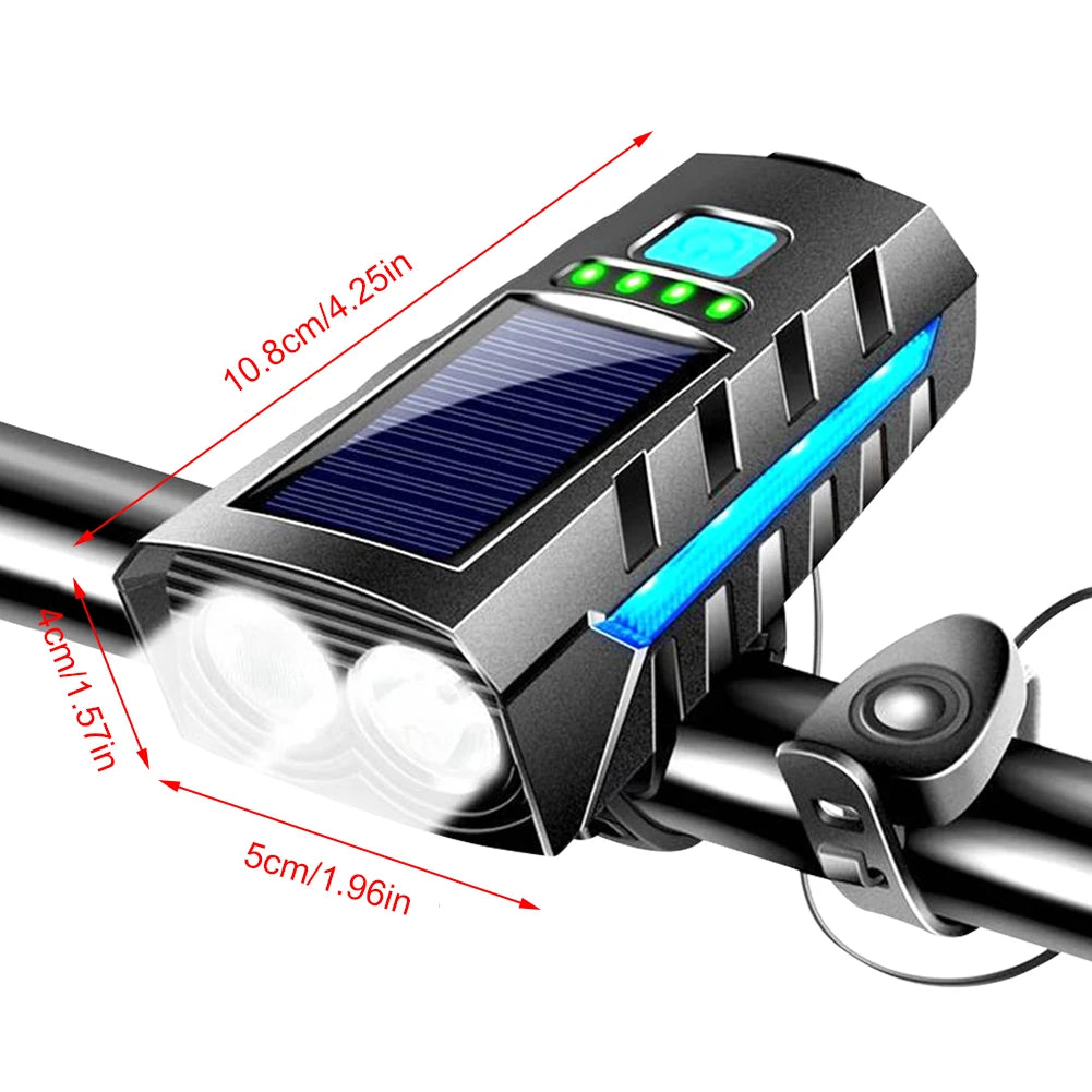Solar USB Rechargeable Bike Light with 130dB Horn & Display