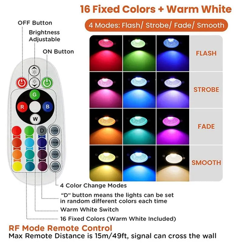 RGBW In-Ground LED Landscape Lights 12V 3W + Remote – 4 Pack