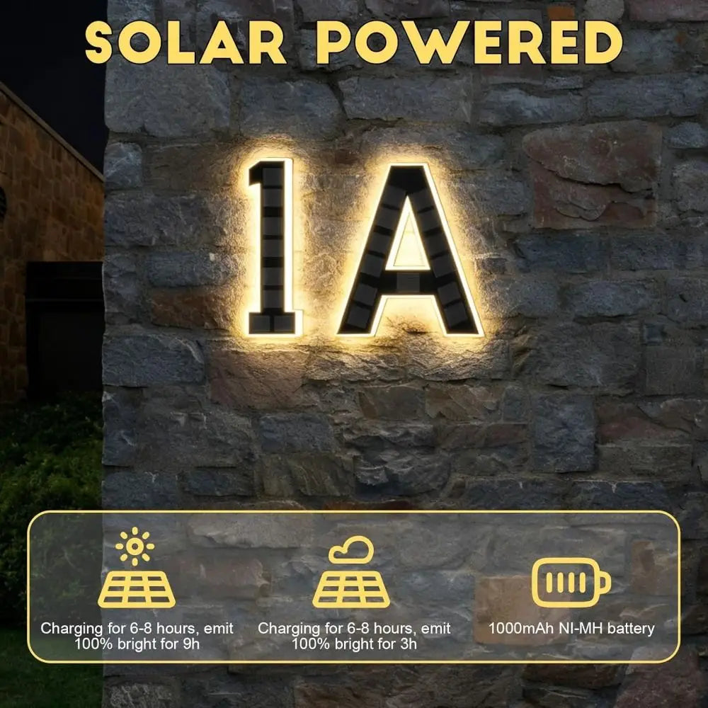 Solar LED House Numbers 6.7" IP44 Waterproof – Auto Night Light