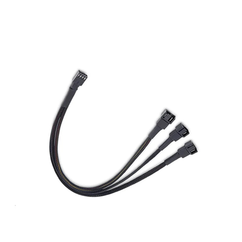 3/4 Pin PWM Fan Splitter Cable 1 to 3 Ways – Black Sleeved