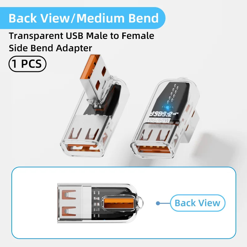 USB 3.2 Right Angle Adapter 10Gbps 60W Fast Charging OTG