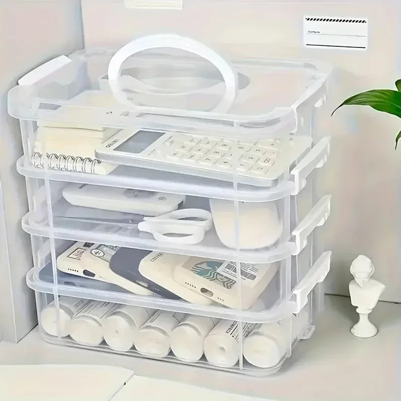 4-Layer Stackable Transparent Plastic Storage Organizer Box