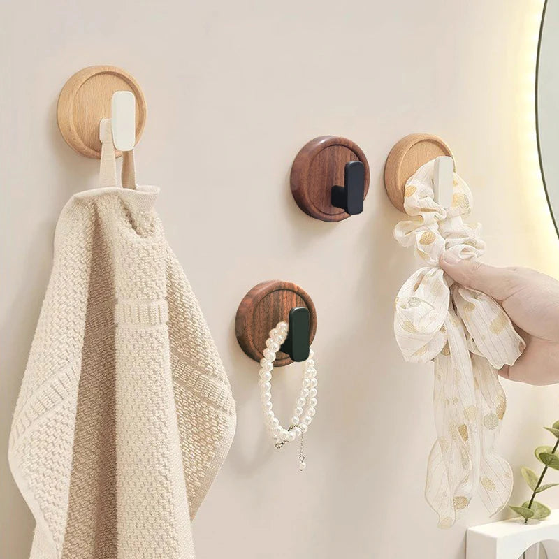 Walnut Wood Wall Hook – No-Drill Coat & Towel Hanger