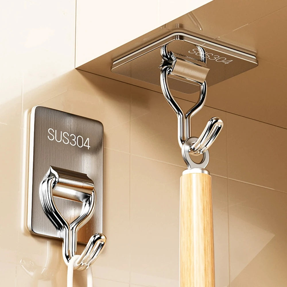 Rotating Self-Adhesive Stainless Steel Wall Hooks – 5 Pack