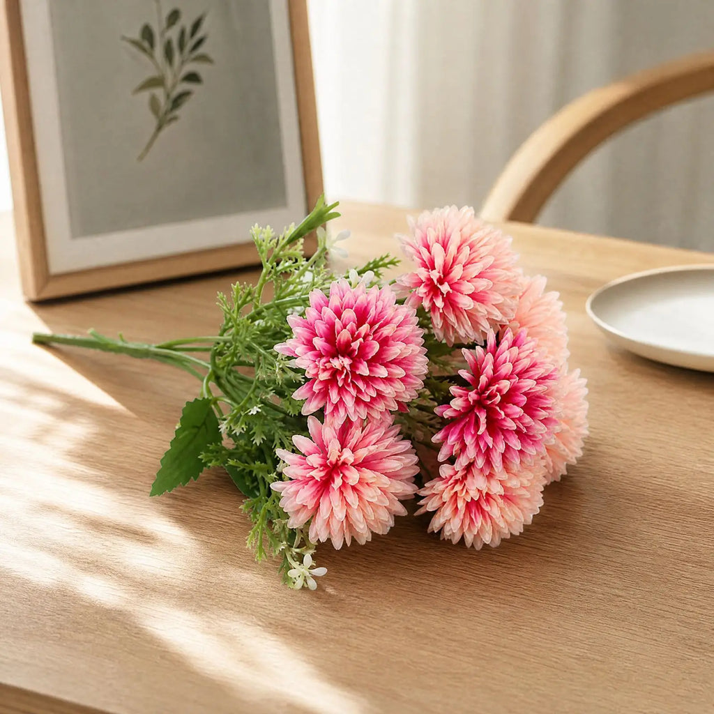 Artificial Silk Chrysanthemum Pompom Bunches – 3-Pack Fall Decor
