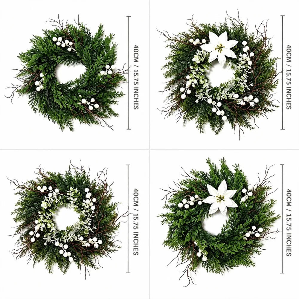 Green Artificial Christmas Wreath – Eucalyptus & Poinsettia 40cm