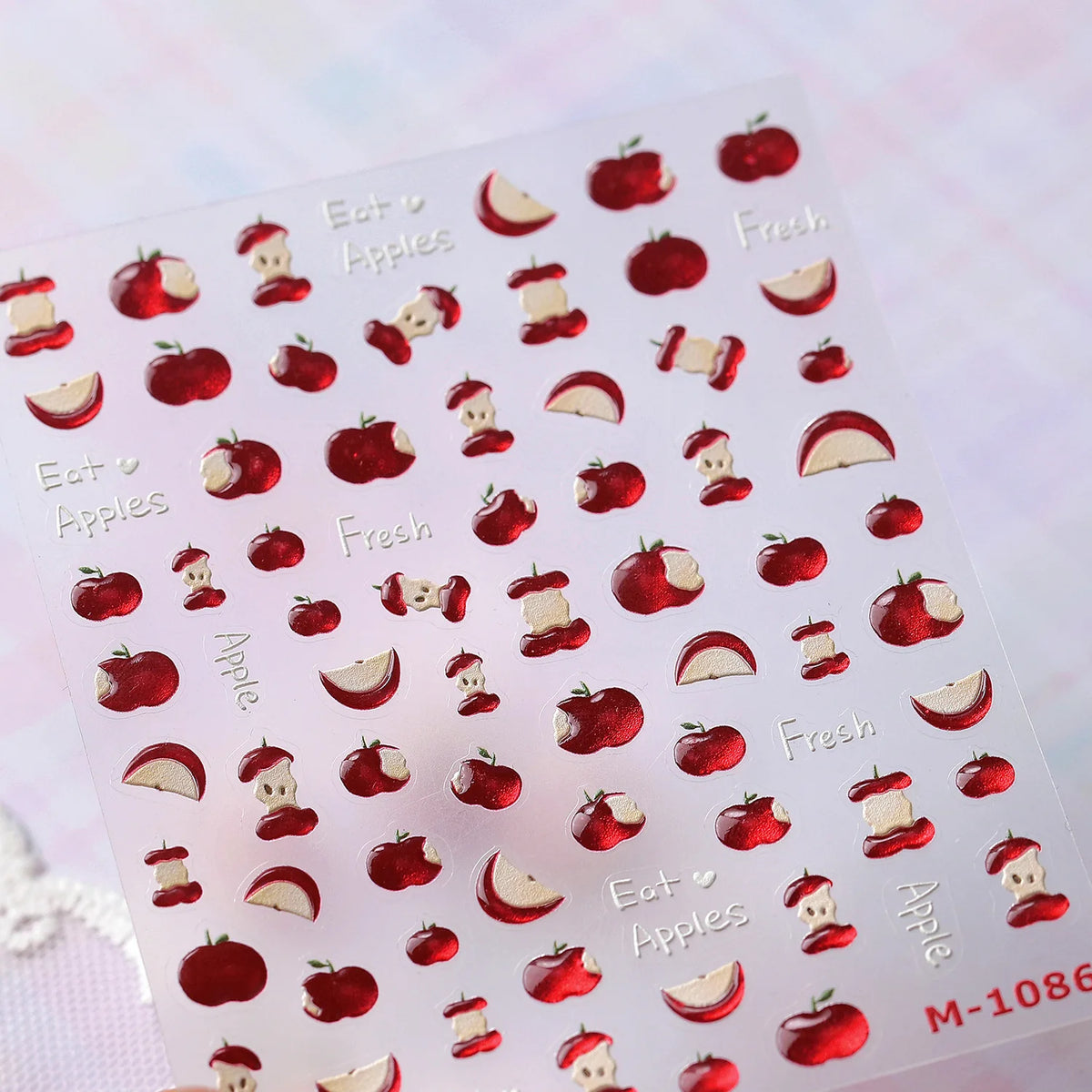 5D Jelly Red Apple Nail Art Stickers – Kawaii Fruit Decals