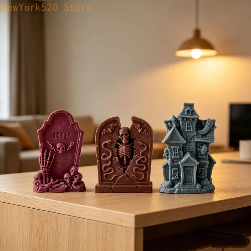 Halloween Silicone Mould Set – Tombstone & Skull Designs