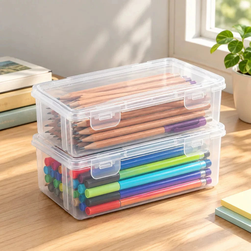 Clear Plastic Pencil Box with Latch – Large Capacity Storage