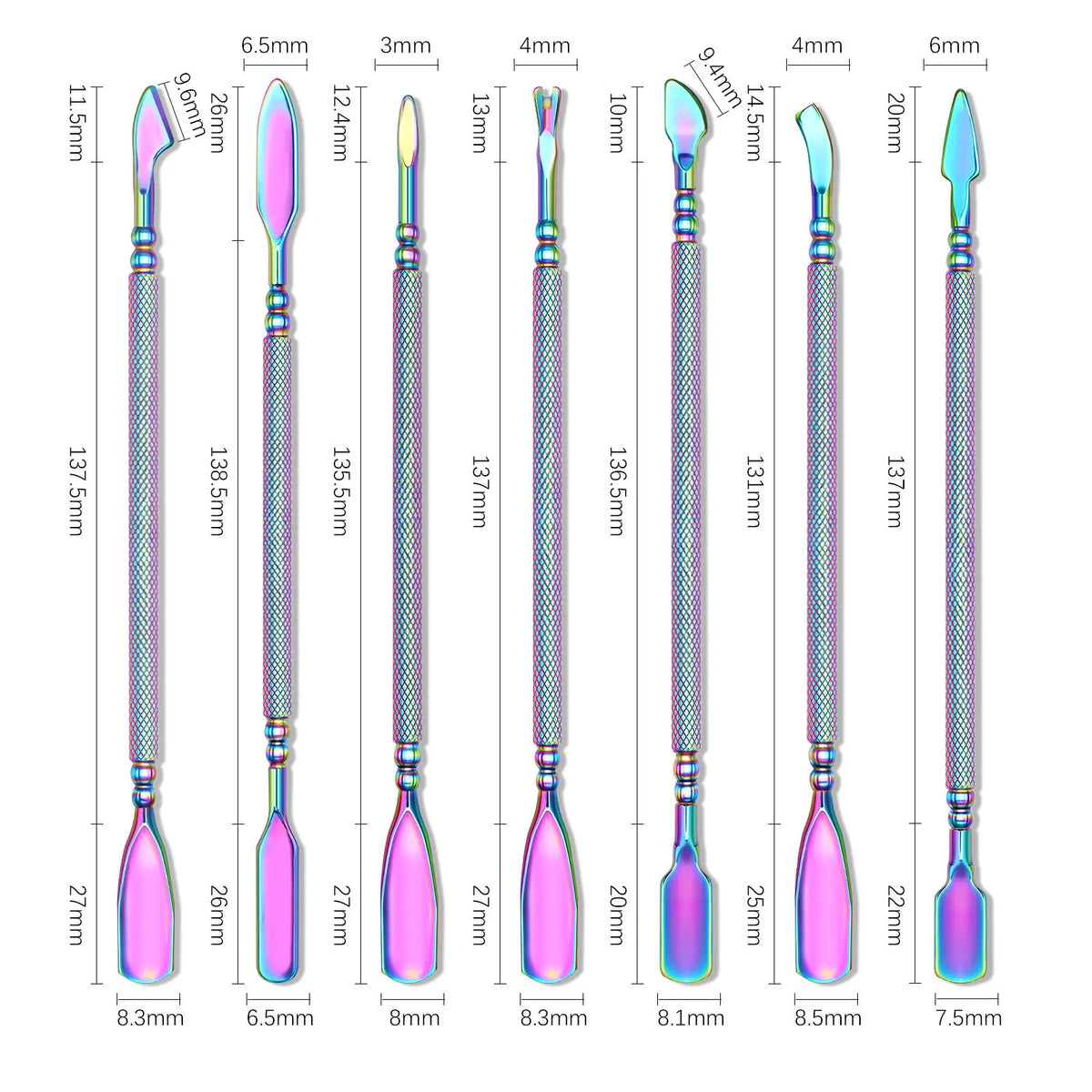 Rainbow Plated Double-Ended Cuticle Pusher | Stainless Steel