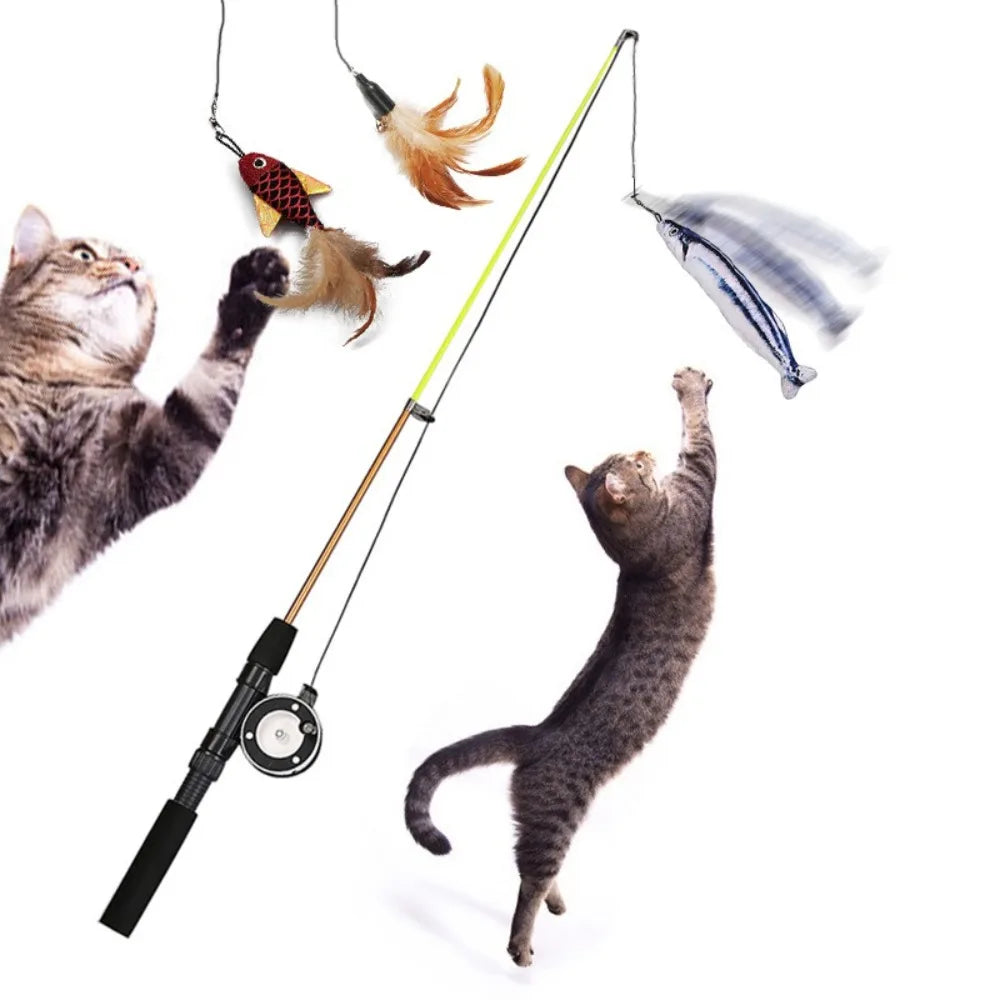 Retractable Cat Teaser Wand Toy – Feather Fishing Pole