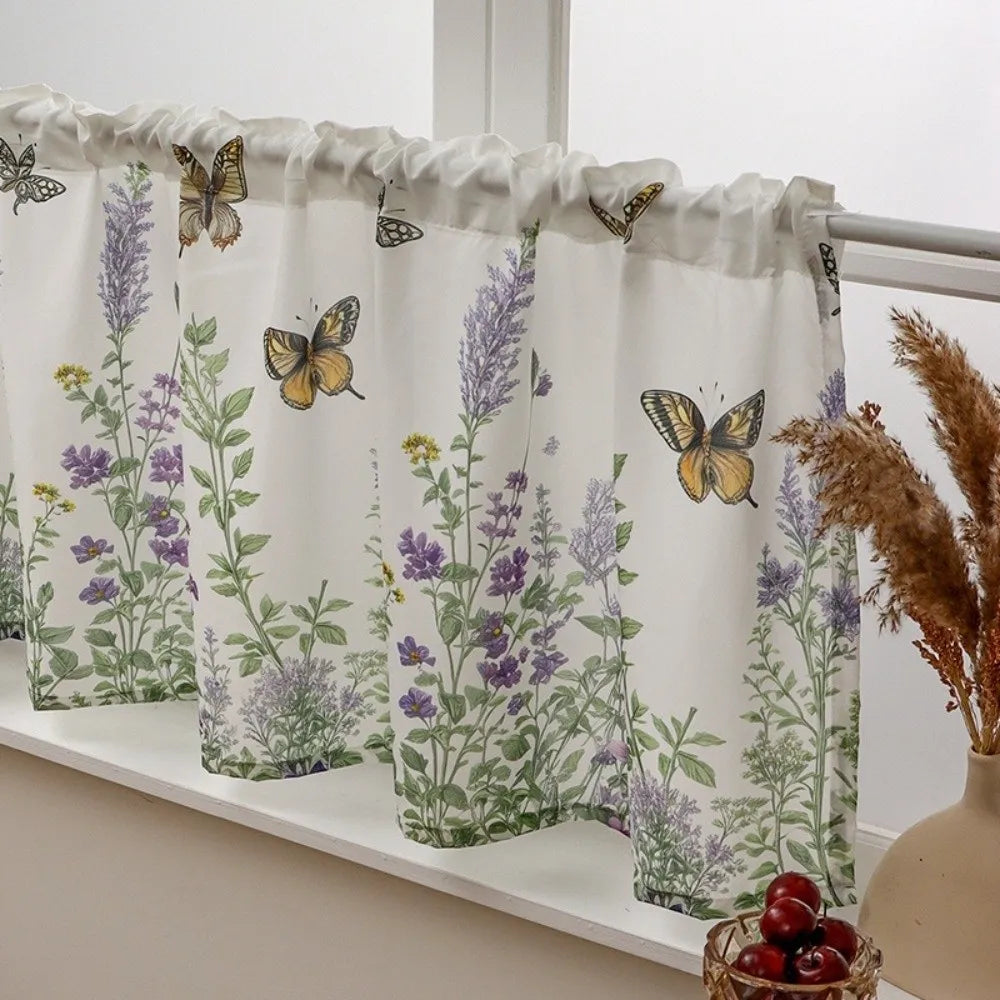 Lavender Print Short Curtain – Country Style Kitchen Window Drape