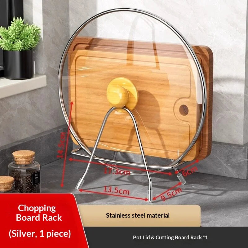 Stainless Steel Pot Lid & Cutting Board Holder Kitchen Rack