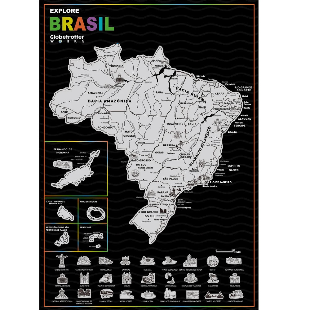 Brazil Scratch Off Map – Travel Gift & Wall Décor 42x29.5cm