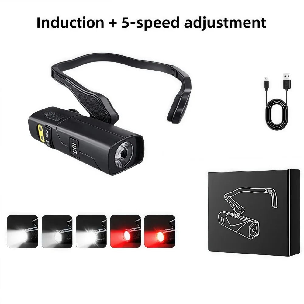 Ear-Mount LED Headlamp Detachable Flashlight USB-C Sensor