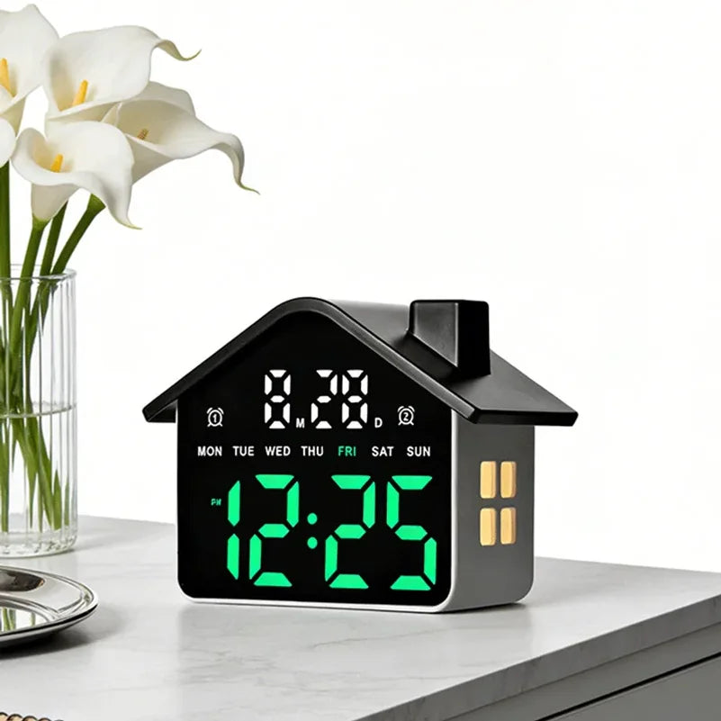 LED House Shaped Digital Alarm Clock with Night Light