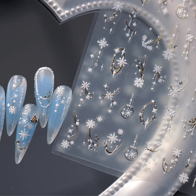 5D French Nail Stickers Gold Silver Crystal Diamond Decals
