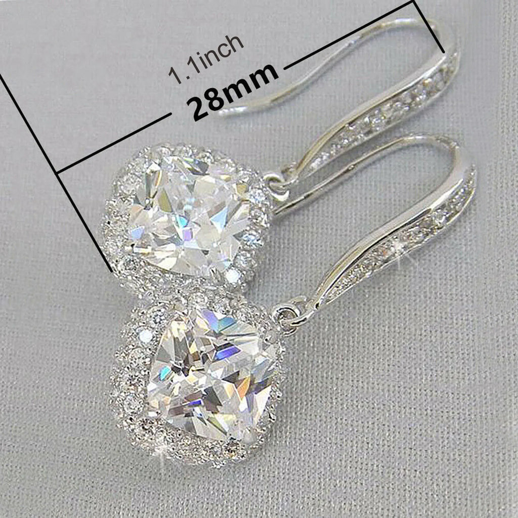 Square Zirconia Crystal Drop Earrings – Silver Bridal Dangle