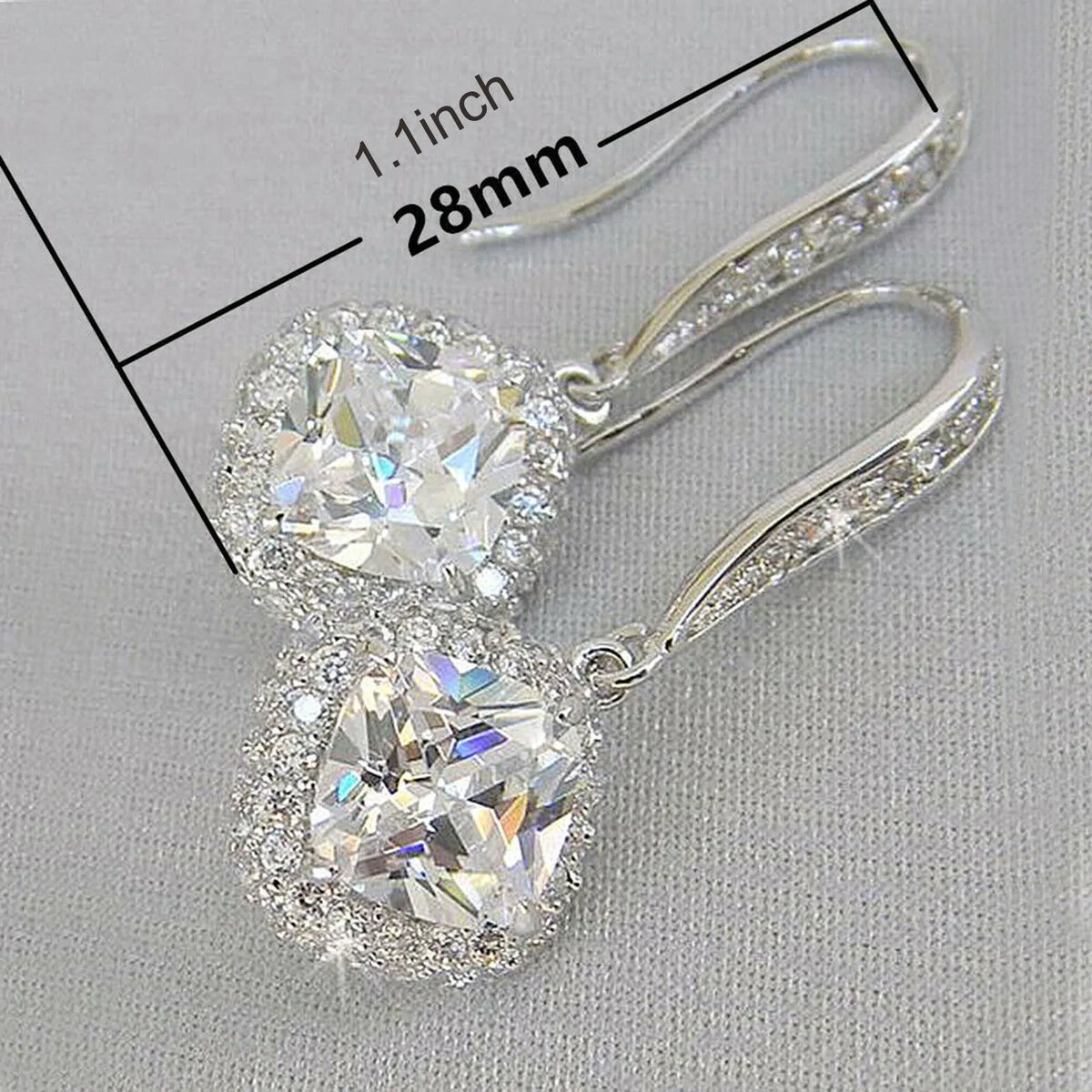 Square Zirconia Crystal Drop Earrings – Silver Bridal Dangle