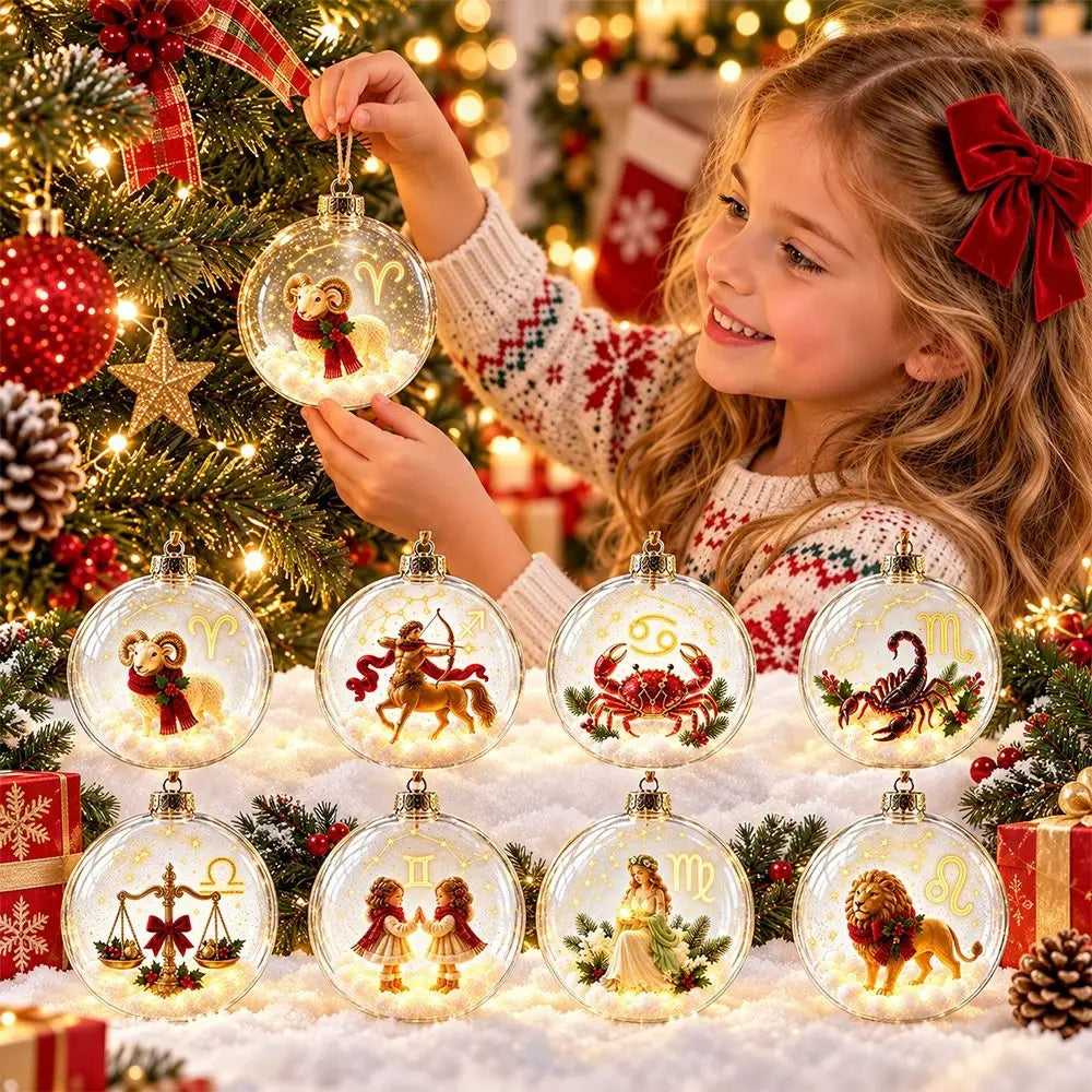 Zodiac Christmas Ball Ornament with Warm Built-In Light