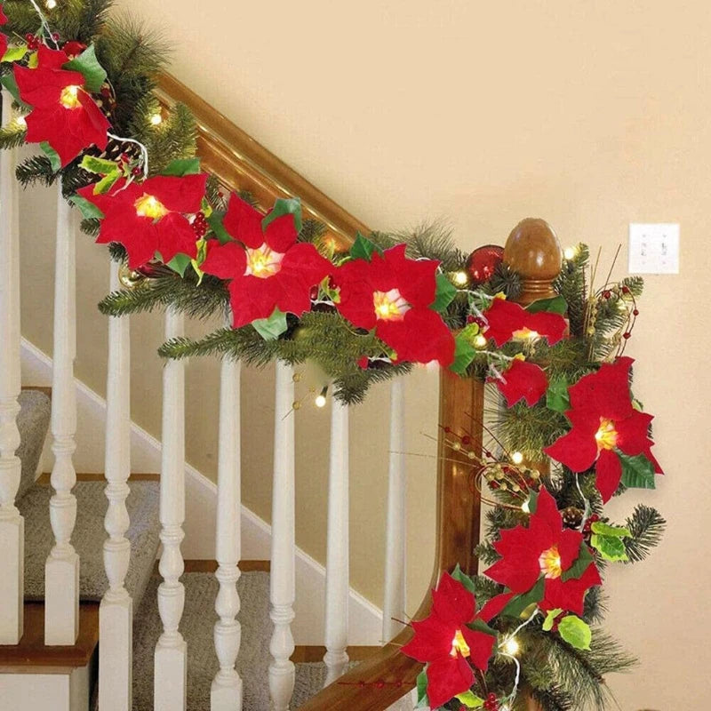 2M Christmas Poinsettia LED Garland – 10 LEDs, Red Berries