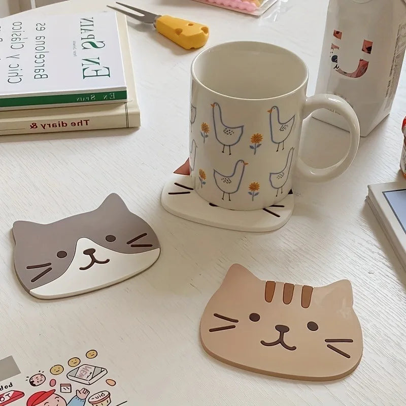 Cartoon Cat Silicone Coaster – Heatproof Kitchen & Home Mat