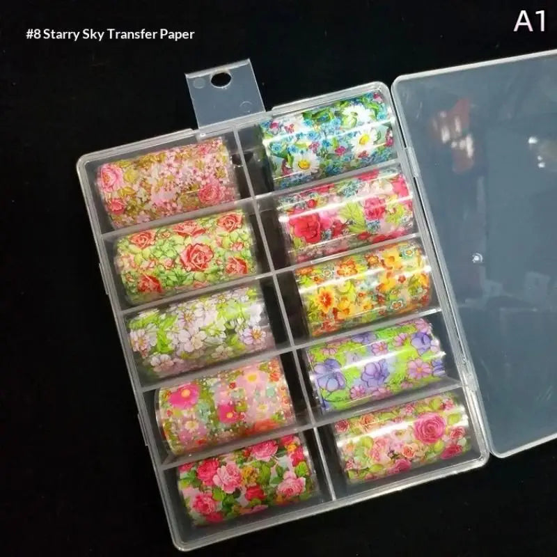 Nail Foils 10 Rolls Flower Rose Transfer Paper DIY Manicure