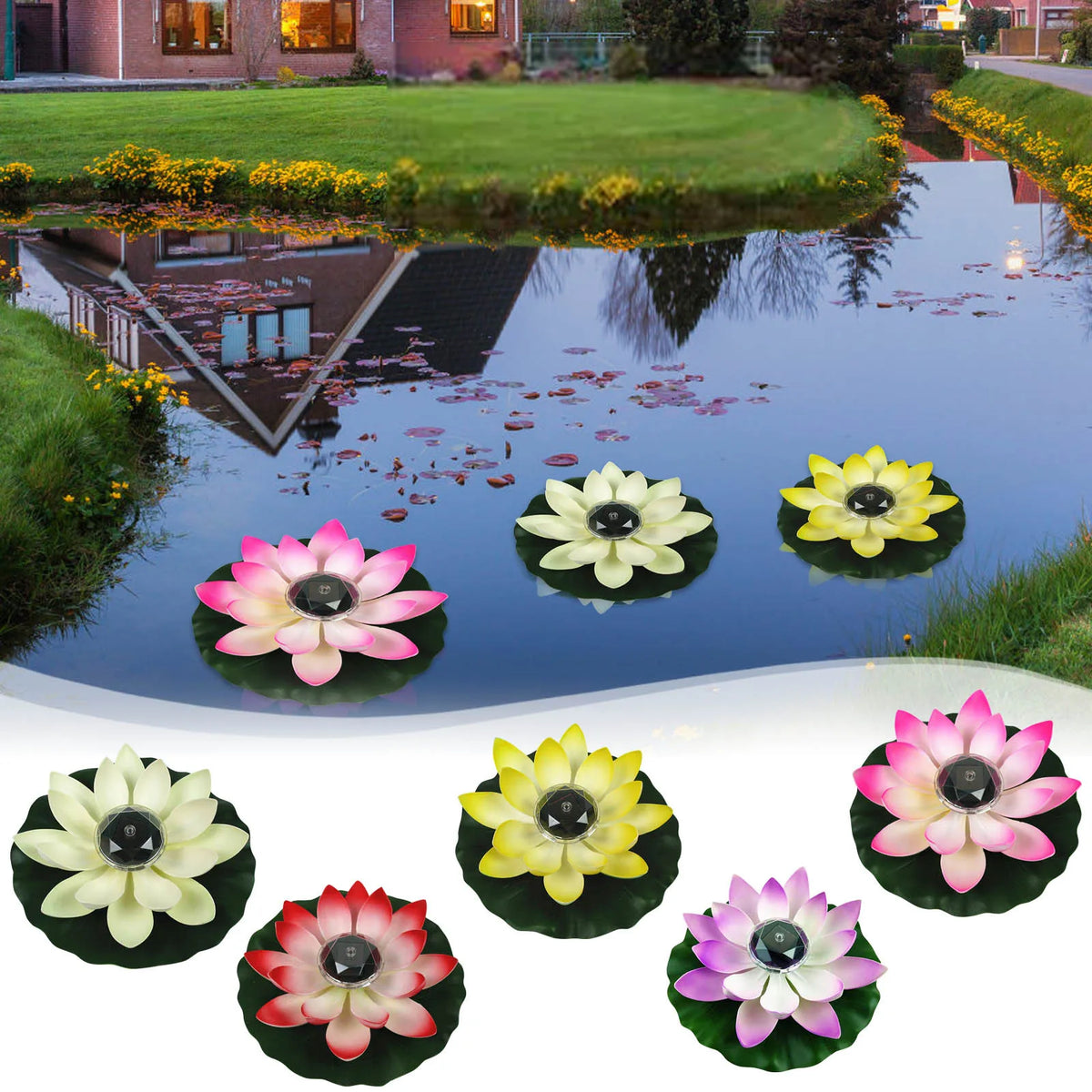 Solar Floating Lotus LED Light – Pool Pond Garden Decor