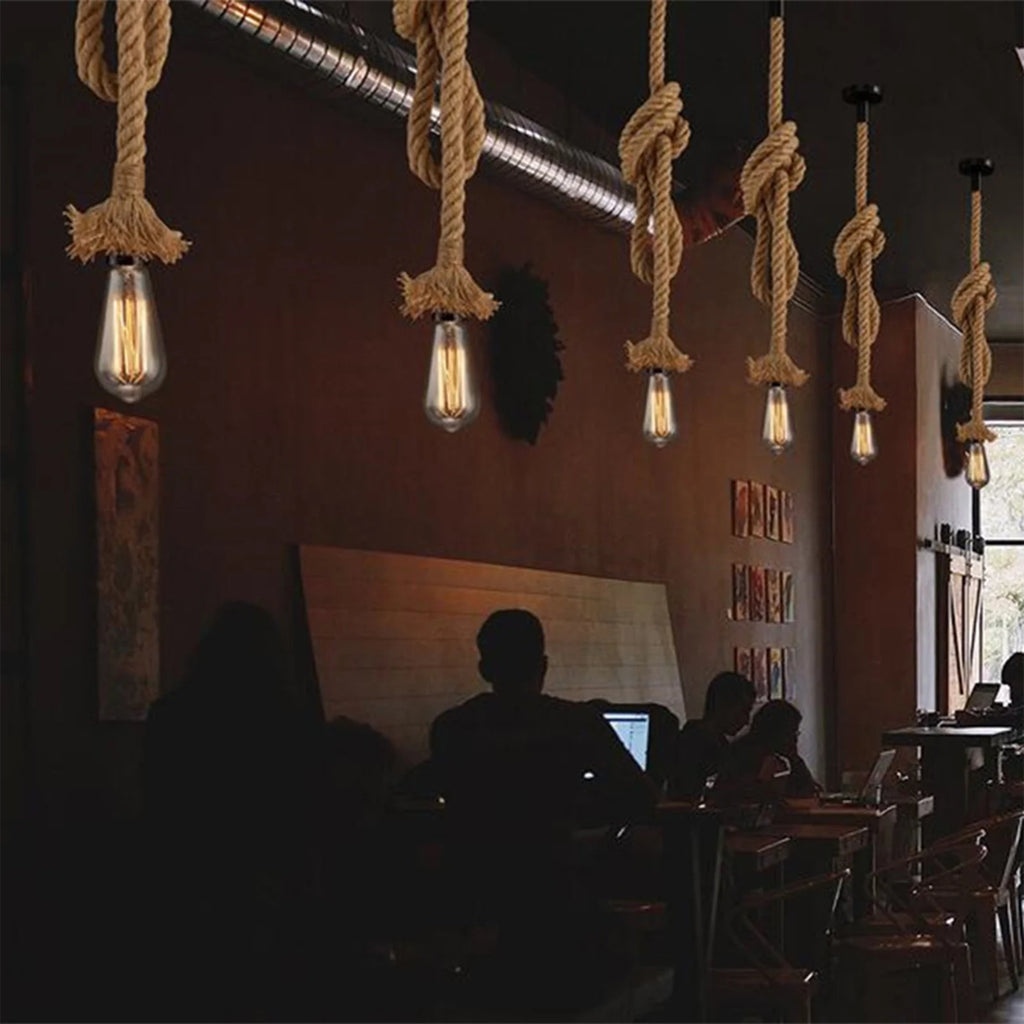 Retro Hemp Rope Pendant Lamp E27 Hanging Light – Home & Cafe